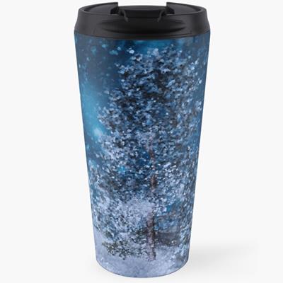 Dark Blue Winter Forest Scene
