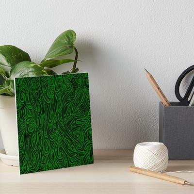Swirling Abstract Line Art in Black on Green
