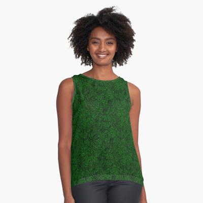 Swirling Abstract Line Art in Black on Green