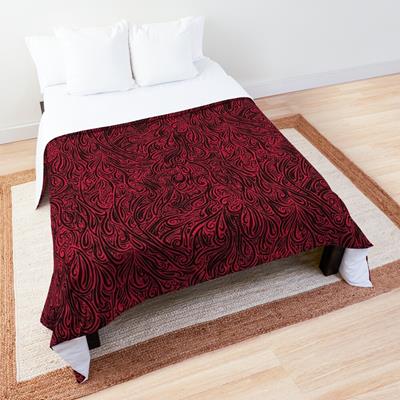 Swirling Abstract Line Art in Black on Red